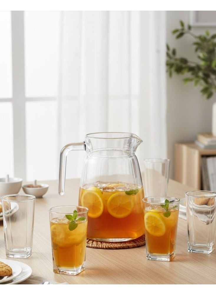 بريميم طقم إبريق شاي مثلج زجاجي مع ستة أكواب مربعة - Image 2